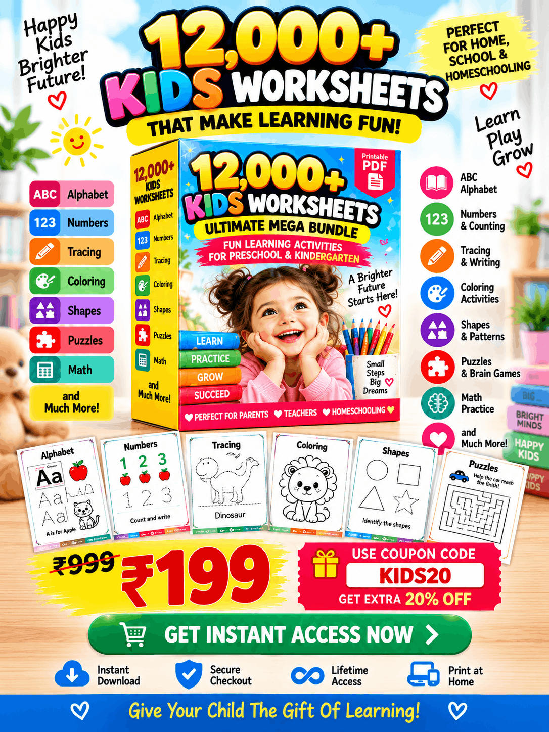 12,000+ Kids Printable Worksheets Bundle
